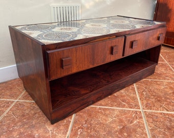 Mid century Danish coffee table bedside cabinet rosewood & ceramic tile top good condition