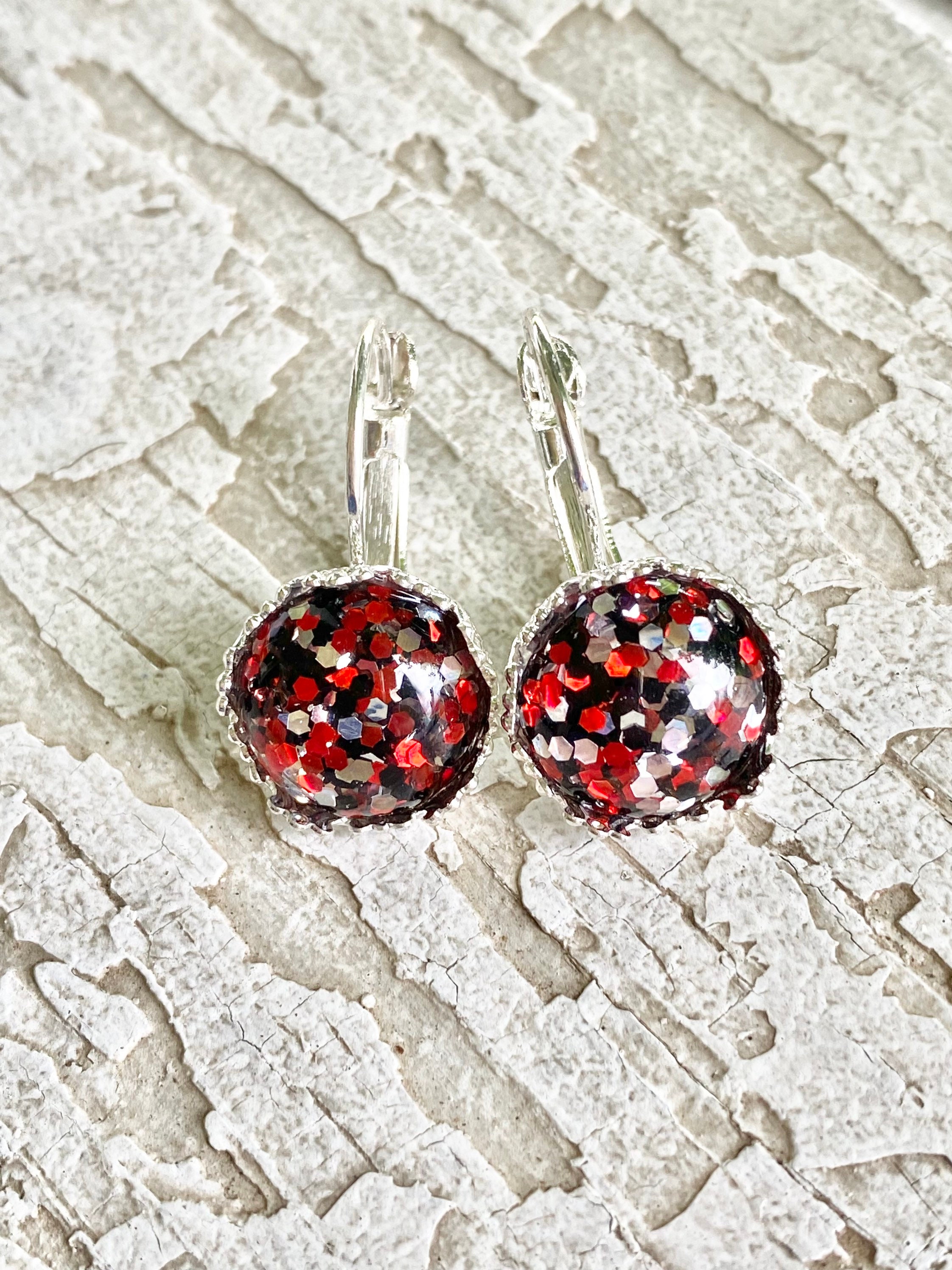 Red Black Glitter Drop Earrings | Etsy