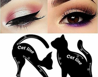 2 pcs Eyeliner Stencil Cat Style Smoky Eyeshadow Applicators Template Plate - Cat Shape Eye liner & Eye Shadow Guide Template Physical Tool