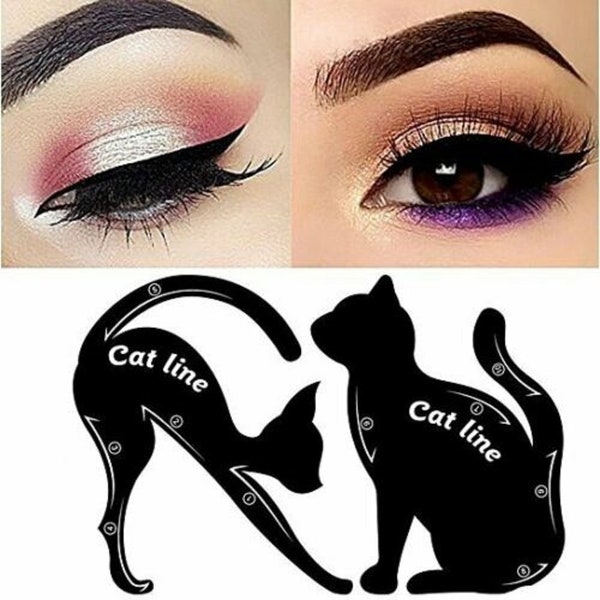 2 pcs Eyeliner Stencil Cat Style Smoky Eyeshadow Applicators Template Plate - Cat Shape Eye liner & Eye Shadow Guide Template Physical Tool