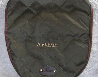 Embroidered personalised quilted wax dog coat (light weight and shower proof)