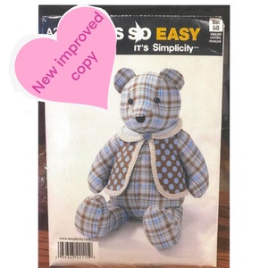 PDF 18 inch Memory Bear Pattern and instructions RARE simplicity A2115 ( new updates clear version easier to follow)