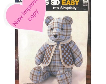 PDF 18 inch Memory Bear Pattern and instructions RARE simplicity A2115 ( new updates clear version easier to follow)