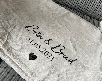 Personalised name and date couples blanket anniversary, wedding, new home, Valentine’s Day, love