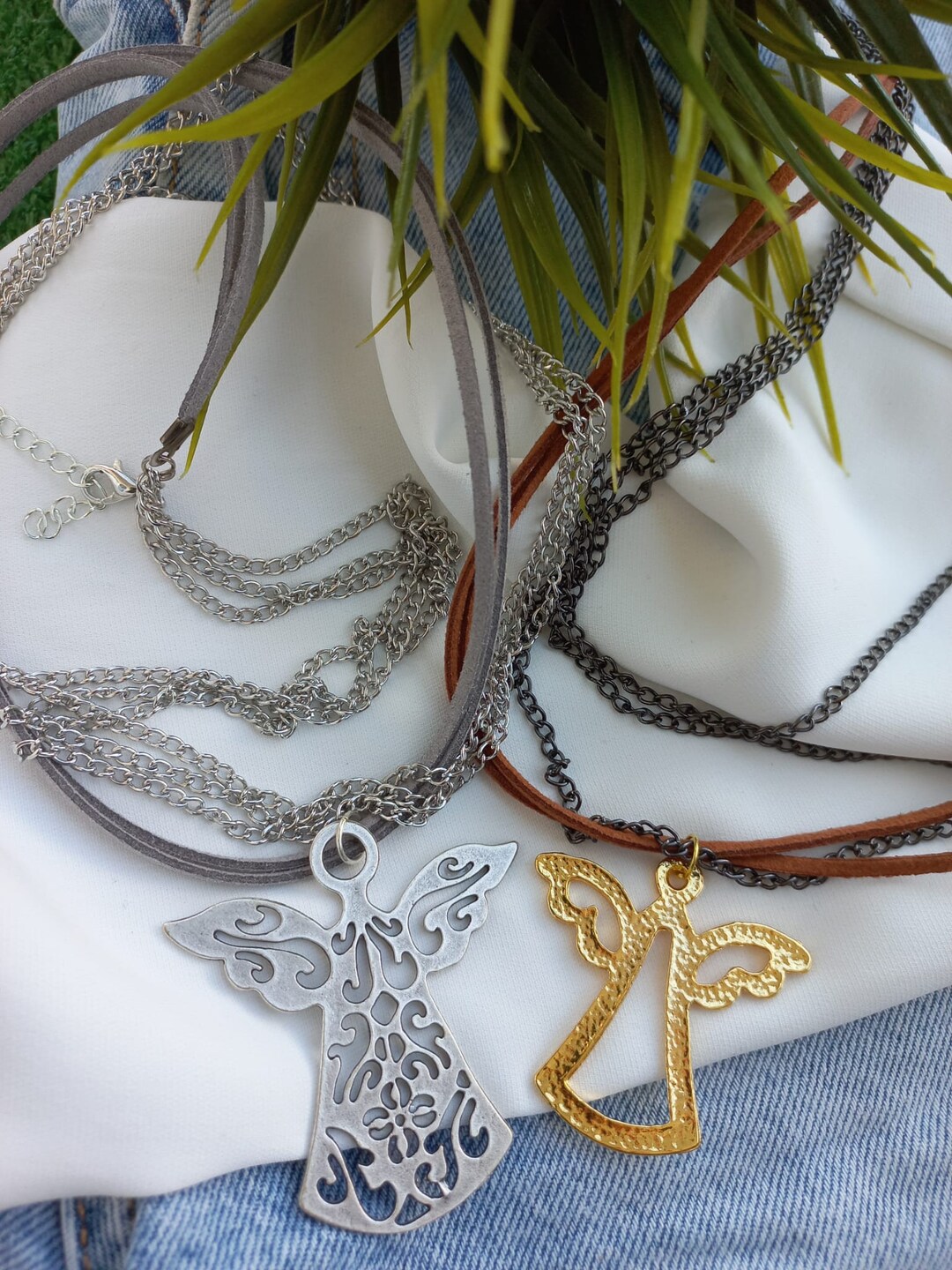 Angel Chain Handmade Suede Angel Necklace: Antique Charm Leather Cord - Etsy