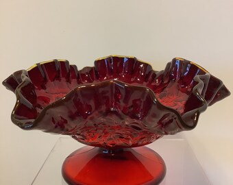 Butter dish pressed glass diamond ruby stain  Westmoreland English hobnail