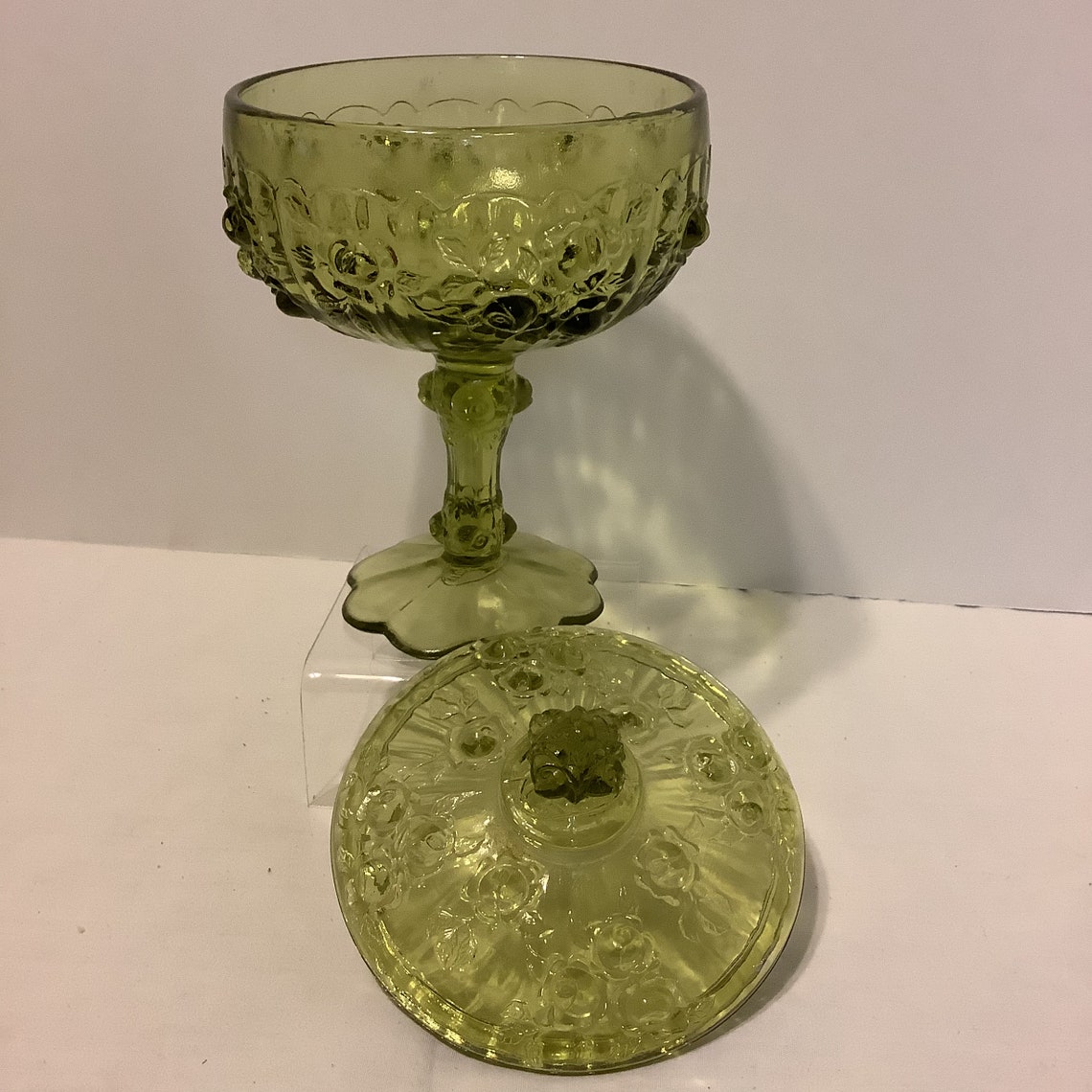 Fenton Green Cabbage Rose Compote/candy Dish With Lid Etsy
