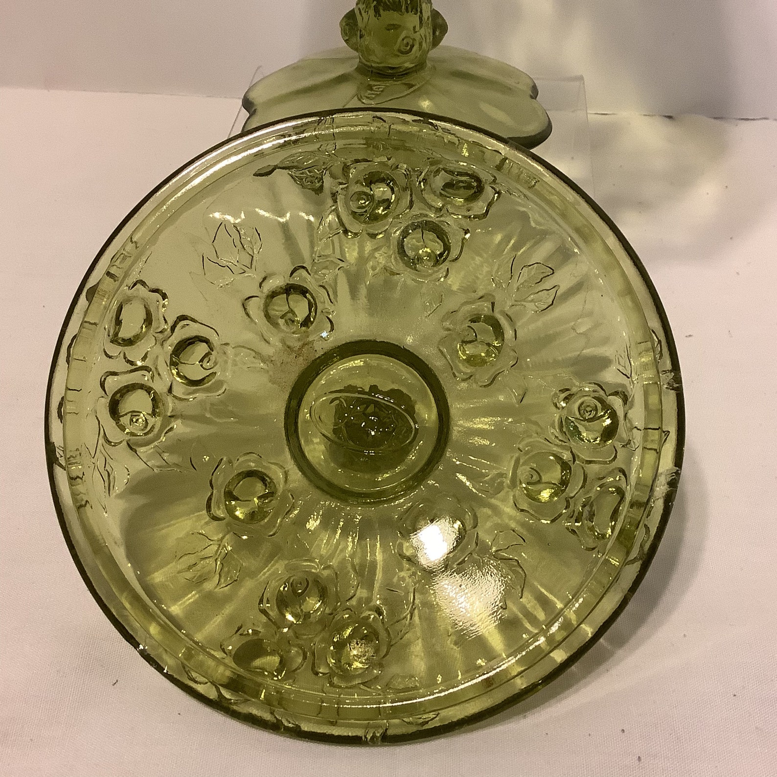 Fenton Green Cabbage Rose Compote/candy Dish With Lid Etsy