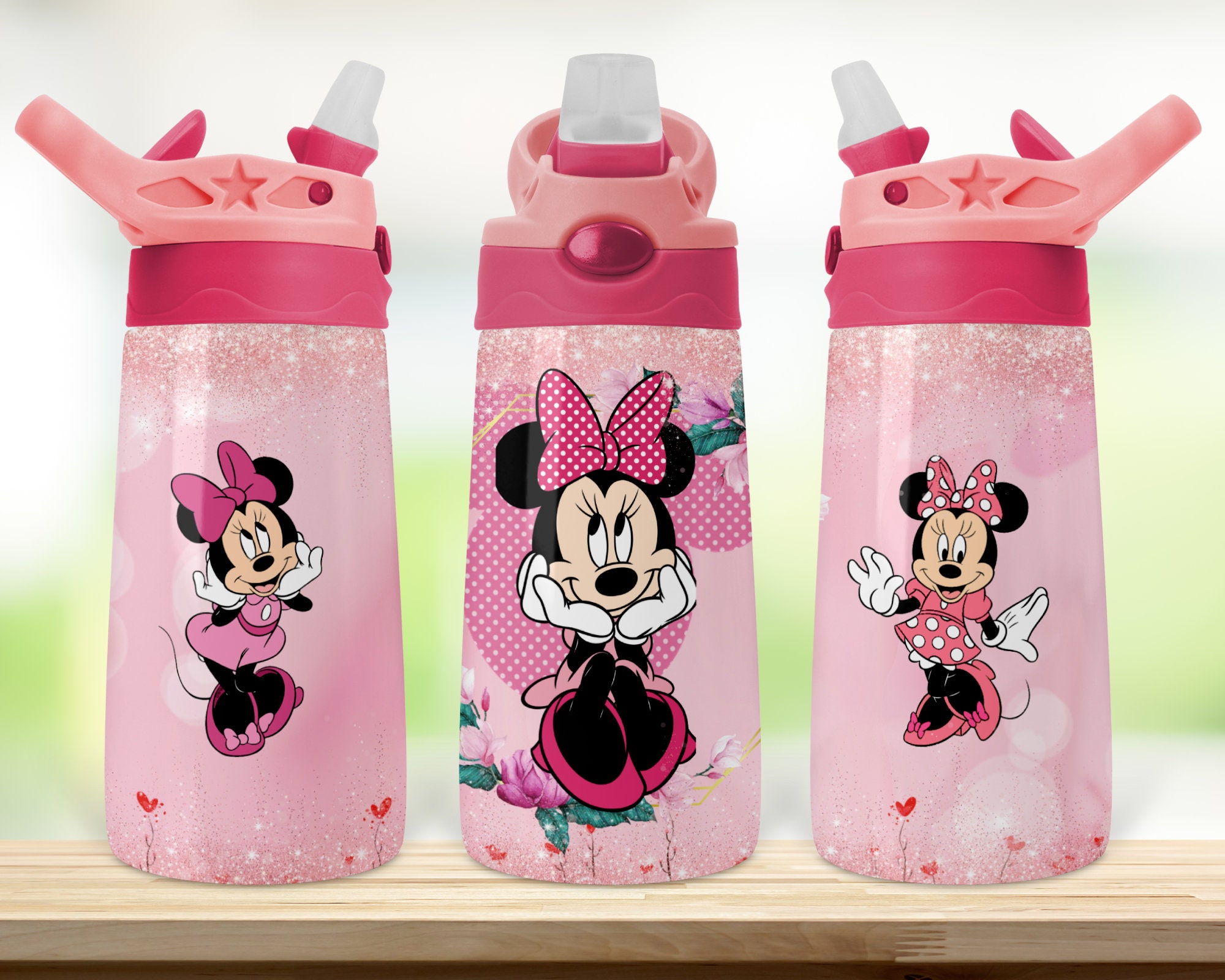 Minnie Glitter 12 oz Flip Top Design, PNG sublimation, Kids Digital F…