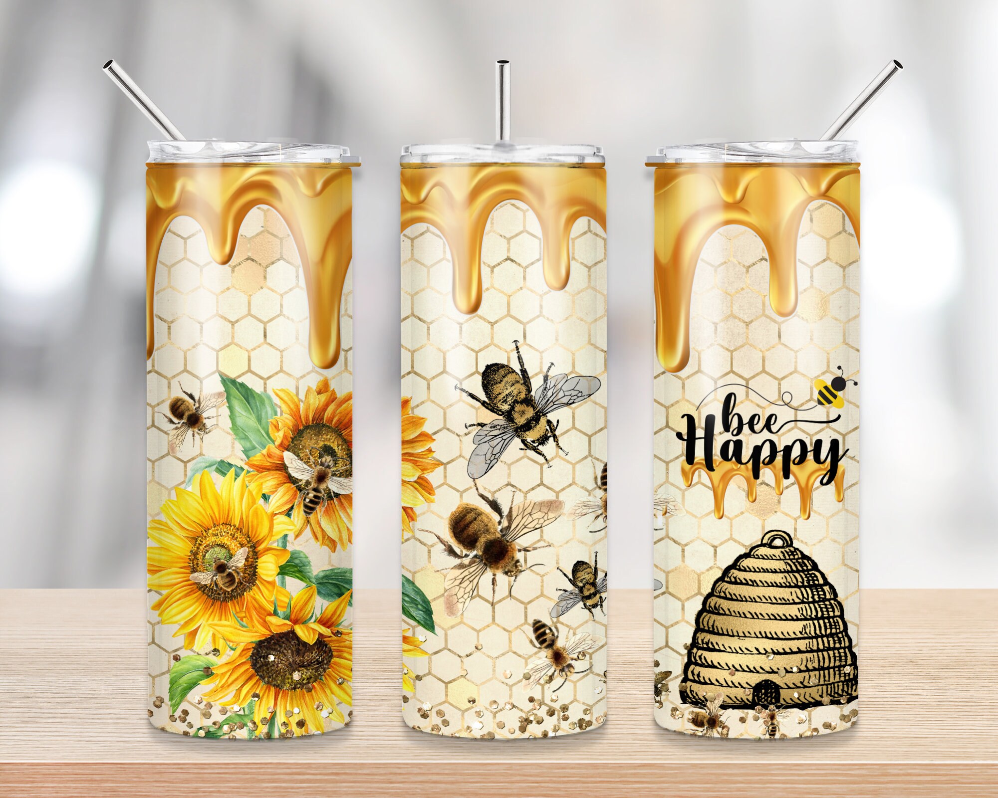 Fall Tumbler Design |Bee happy tumbler | Sunflower tumbler Sublimatio…