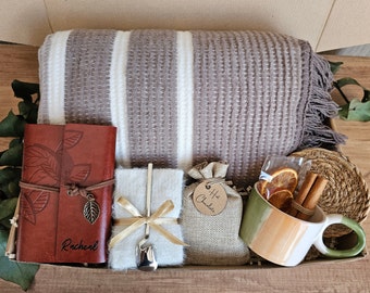 Hygge Gift Box with Blanket | Sympathy Gift Box | Personalized Thank You Gift Box | Get Well Soon Care Package | Comfort Care Package