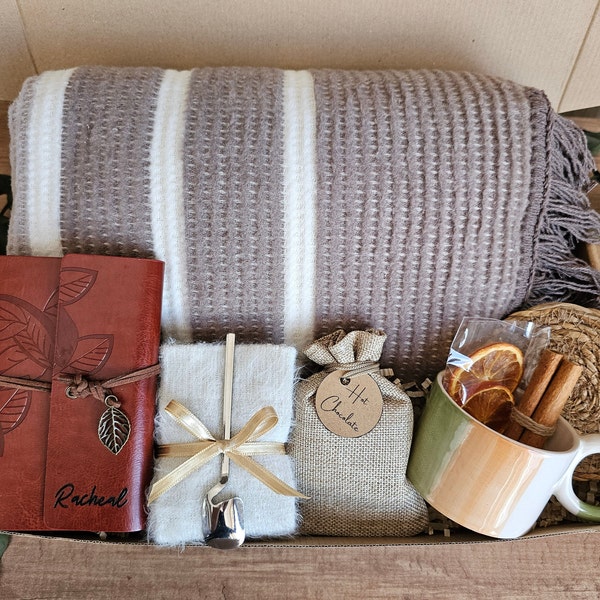 Hygge Gift Box with Blanket | Sympathy Gift Box | Personalized Thank You Gift Box | Get Well Soon Care Package | Comfort Care Package