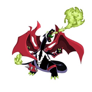 A drawing which is a mashup of my own creation depicting Charizade as Spawn from the Dc Univers