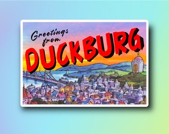 Disney Afternoon Postcard Vinyl Sticker, DuckTales, Duckburg, Waterproof, Decal for Journals, Water Bottles, Laptops and More!