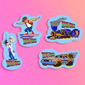 Back to the Future Animated Series Cartoon Vinyl Stickers, Waterproof, Marty McFly, Doc Brown, Delorean, Hoverboard