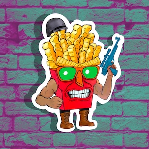 Food Fighters, Fat Frenchy, anos 80, brinquedos, à prova d'água, adesivo de vinil para diários, garrafas de água, laptops e muito mais!