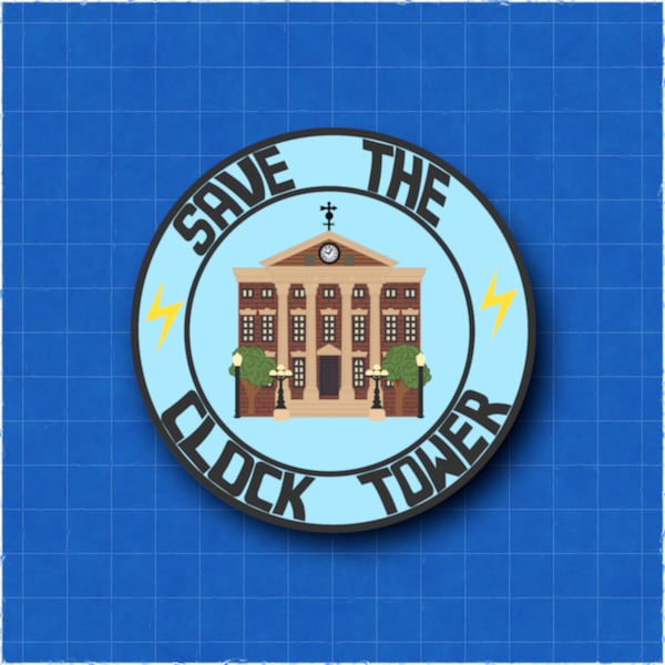 Back to the Future, Save Clock Tower, Marty McFly, Doc Brown, BTTF, DeLorean, Waterproof Vinyl Sticker for laptops, water bottles and more!