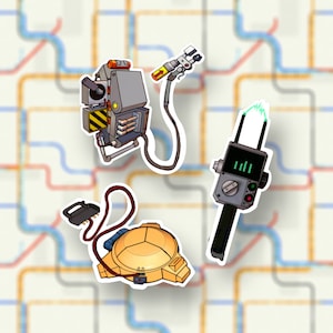 Ghostbusters Stickers, Cartoon, Proton Pack, Ghost Trap, PKE Meter, Waterproof, Vinyl Stickers for Laptops, Phones, Water Bottles, Journals