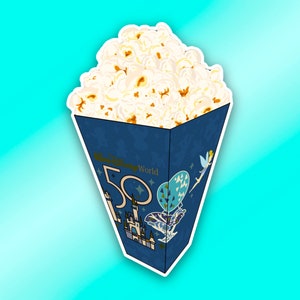 Pegatina de palomitas de maíz del 50 aniversario de Disney, pegatina de aperitivos de Disney, pegatina de comida de Disney, pegatina de Disney, WDW, resistente al agua, pegatina de vinilo