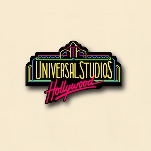 Pegatina retro del parque temático Universal Studios Hollywood, impermeable, pegatina de vinilo para portátiles, fundas de teléfonos, botellas de agua y mucho más.