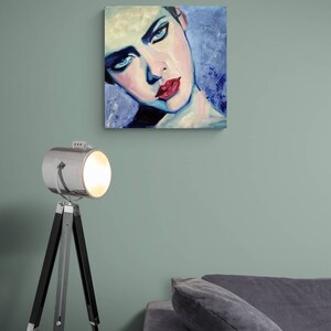 Oil painting on canvas Portrait of Women Young girl with Red lips Blue eyes Inspired by Malcolm T Liepke Contemporary wall Art Decor image 3