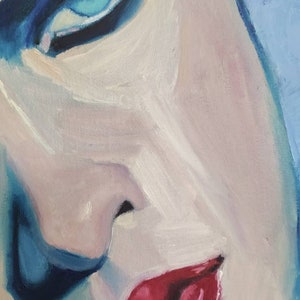 Oil painting on canvas Portrait of Women Young girl with Red lips Blue eyes Inspired by Malcolm T Liepke Contemporary wall Art Decor image 5