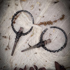 Iron Nail : Blackened Iron and Nails Ear Weights l Goth Jewelry l Witch l Dark Fashion l Gothic l Pagan l Brutalist l Crust Punk