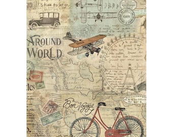 Stamperia A4 decoupage rijstpapier - Around the World Bicycle DFSA4776