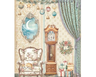 Stamperia A4-decoupage rijstpapier-de notenkraker slingerklok en stoel DFSA4940