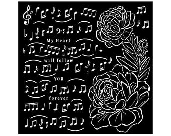 Stamperia-stencil - Mix mediakunst - kostbare muziek en pioen KSTDQ95