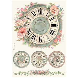 Papier ryżowy do decoupage'u Stamperia A4 - Zegar House of Roses, DFSA41021
