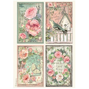 Papier ryżowy do decoupage'u Stamperia A4 - House of Roses 4 karty, DFSA41020