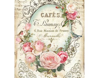 Stamperia A4 Decoupage Rice Paper - Tag with Rose, DFSA4345