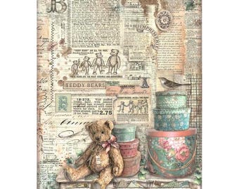Stamperia A4 Decoupage Rice Paper - Brocante Antiques Teddy Bears, DFSA4854