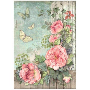 Papier ryżowy do decoupage'u Stamperia A4 - House of Roses Flower Corner, DFSA41018