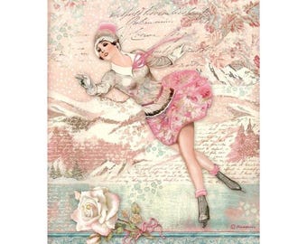 Stamperia A4 Rice Paper - Sweet Winter - Ice Skater, DFSA4725