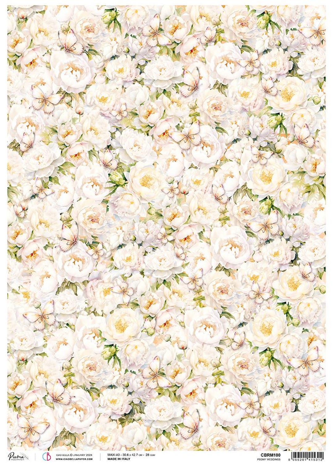 Peony Rice Paper Ciao Bella A3 Rice Paper Maxi Sheet - Peony Weddings CBRM100 - Etsy