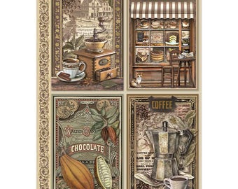 Stamperia A4 Decoupage Rice Paper - Coffee and Chocolate 4 cards, DFSA4821