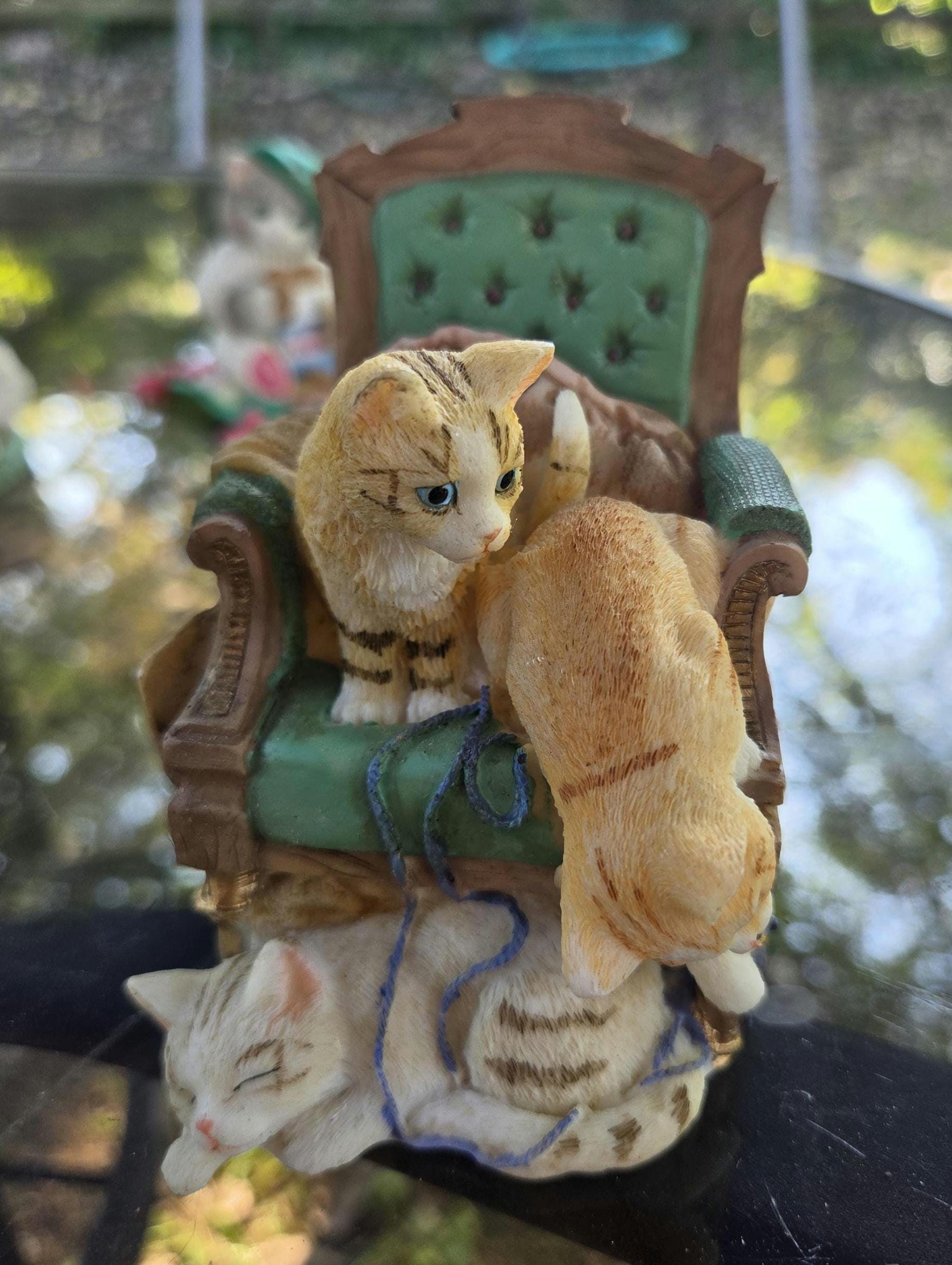 Vintage Ceramic Cat on Chair - Etsy