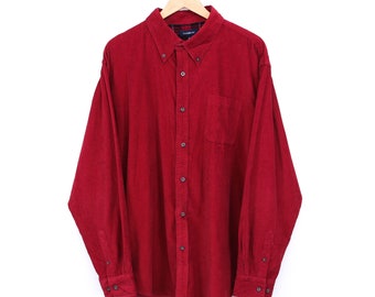 Vintage Corduroy Shirt Red Long Sleeve Button Up Collared XL