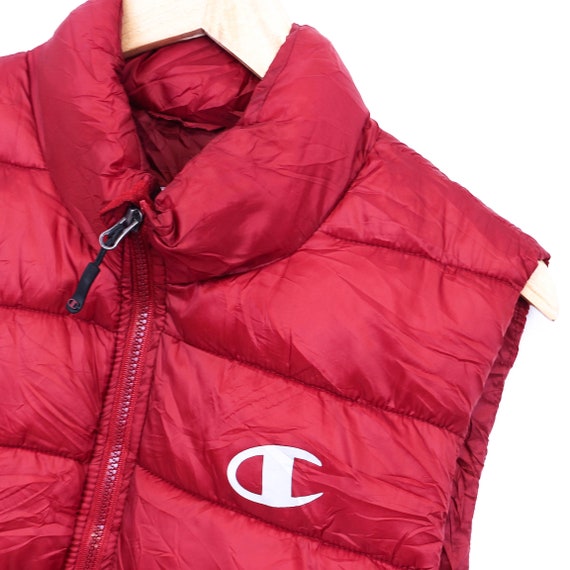 Vintage 1990s Champion Puffer Gilet Jacket Red Sleeve… - Gem