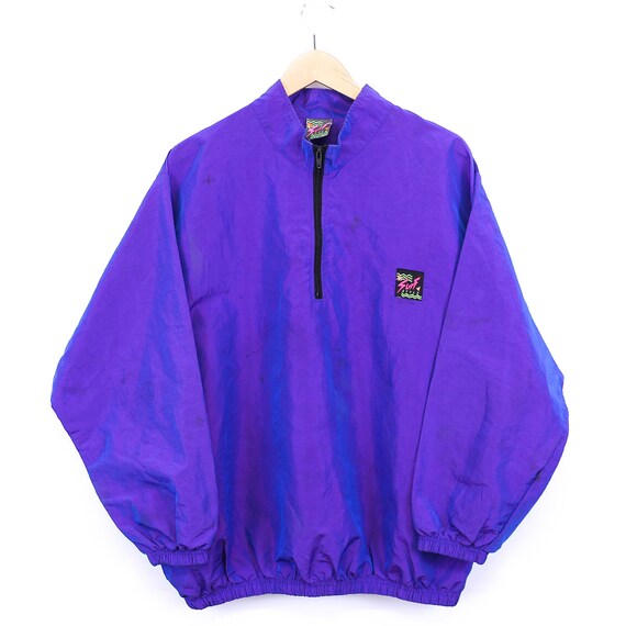 Vintage 1990s Surf Style Windbreaker Jacket / Iridescent Festival Jacket Quarter Zip / Reflective Waterproof Jacket / Vintage Streetwear