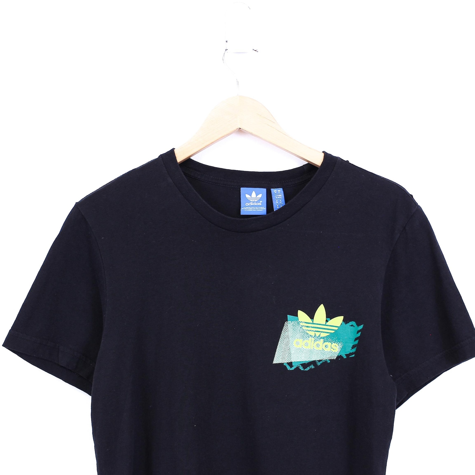 Vintage Adidas Tshirt Black With Neon Chest Logo Print And Etsy