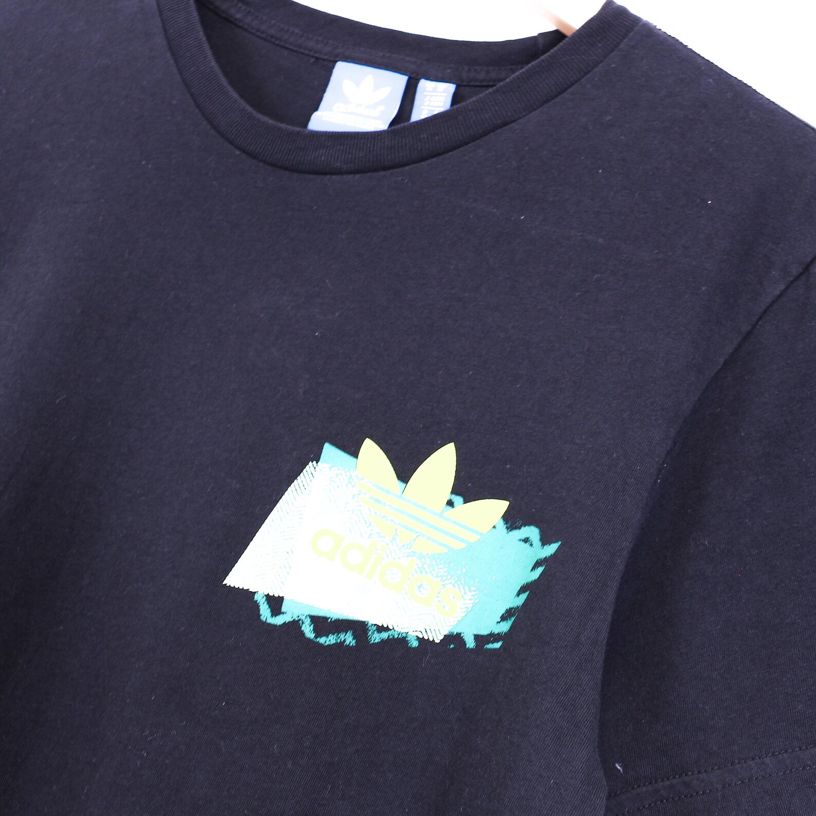 Vintage Adidas Tshirt Black With Neon Chest Logo Print And Etsy
