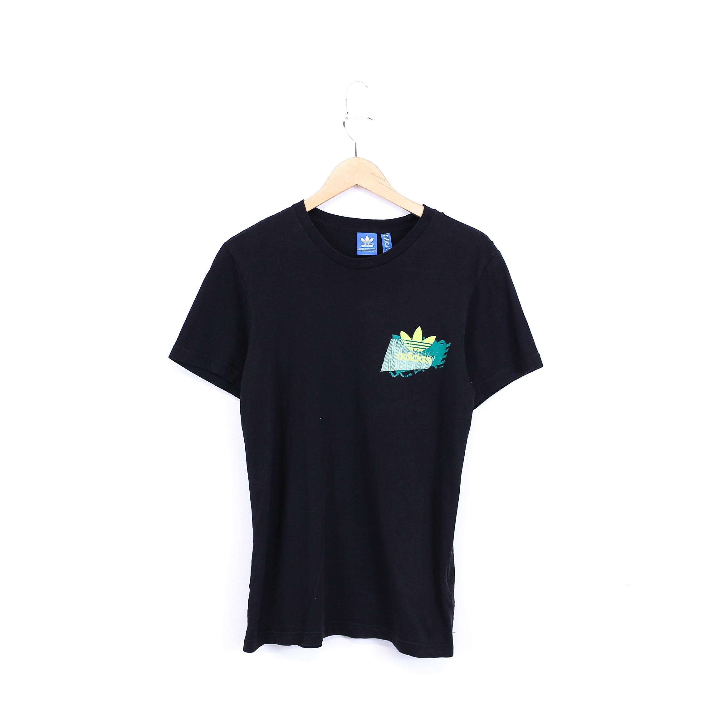 Vintage Adidas Tshirt Black With Neon Chest Logo Print And Etsy