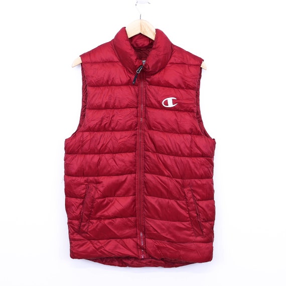 Vintage 1990s Champion Puffer Gilet Jacket Red Sleeve… - Gem