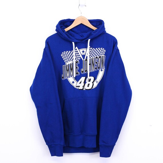 Vintage Nascar Hoodie Blue / White with Jimmie Johnson Graphic Pint on Chest / 90s Nascar Hoodie / Vintage Racing Hoodie / Graphic Sweater
