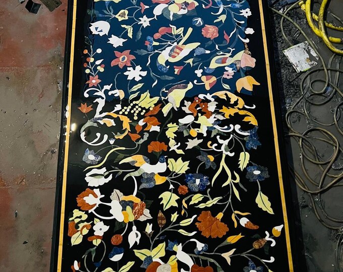 Modern Marble Black Big Dining Conference Table Top Pietro Dura Inlay