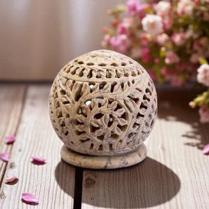 Round Soapstone Tealight Candle Holder  Handcarved Natural Stone Candle Holder Boho Rustic Home Decor – Yoga, Meditation, or Festive Accent