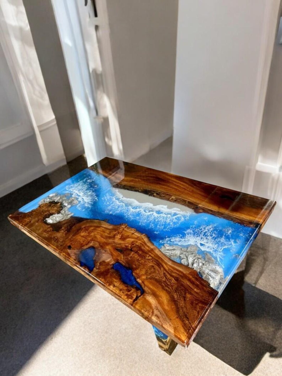 Handmade Ocean Wave Epoxy Resin Dining Table, Modern Wood Kitchen ...